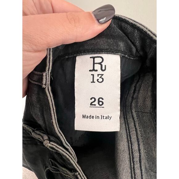 R13 Kate Mid-Rise Whiskered Denim Skinny Jeans Aiden Black Women's Size 26 - Picture 8 of 10